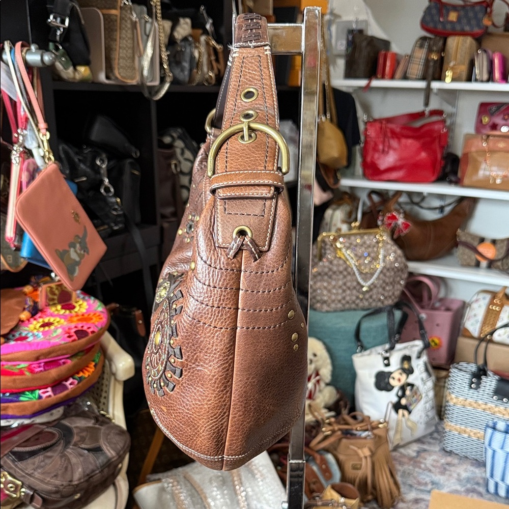 Coach Mia Brown Studded Leather Hobo Bag - Picture 6 of 7